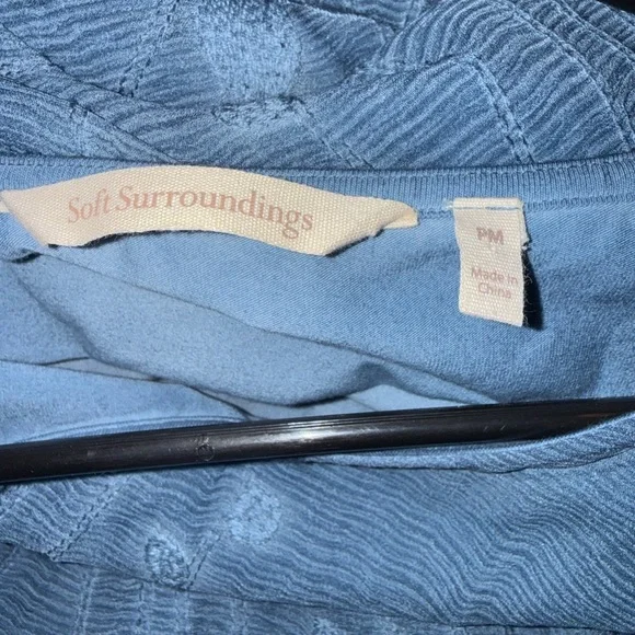 Soft Surroundings Womens PMedium Blue Silk Starling Embroidered Dress Bohemian - Picture 6 of 8